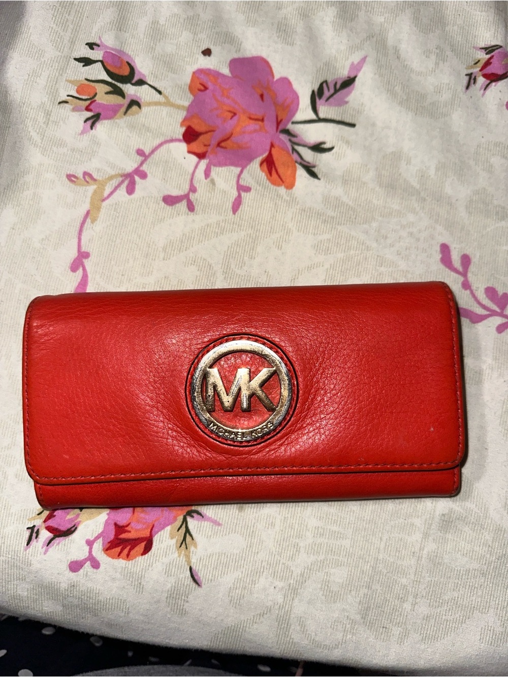 Michael Kors Red Leather MK Logo Continental Wallet